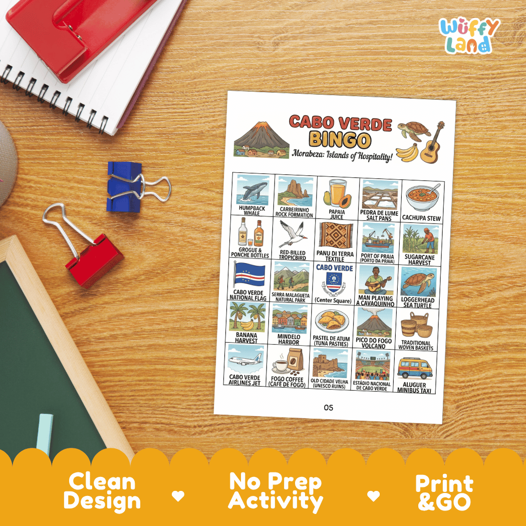 Cabo Verde Geography BINGO Games Printable Country Study Activity Cards