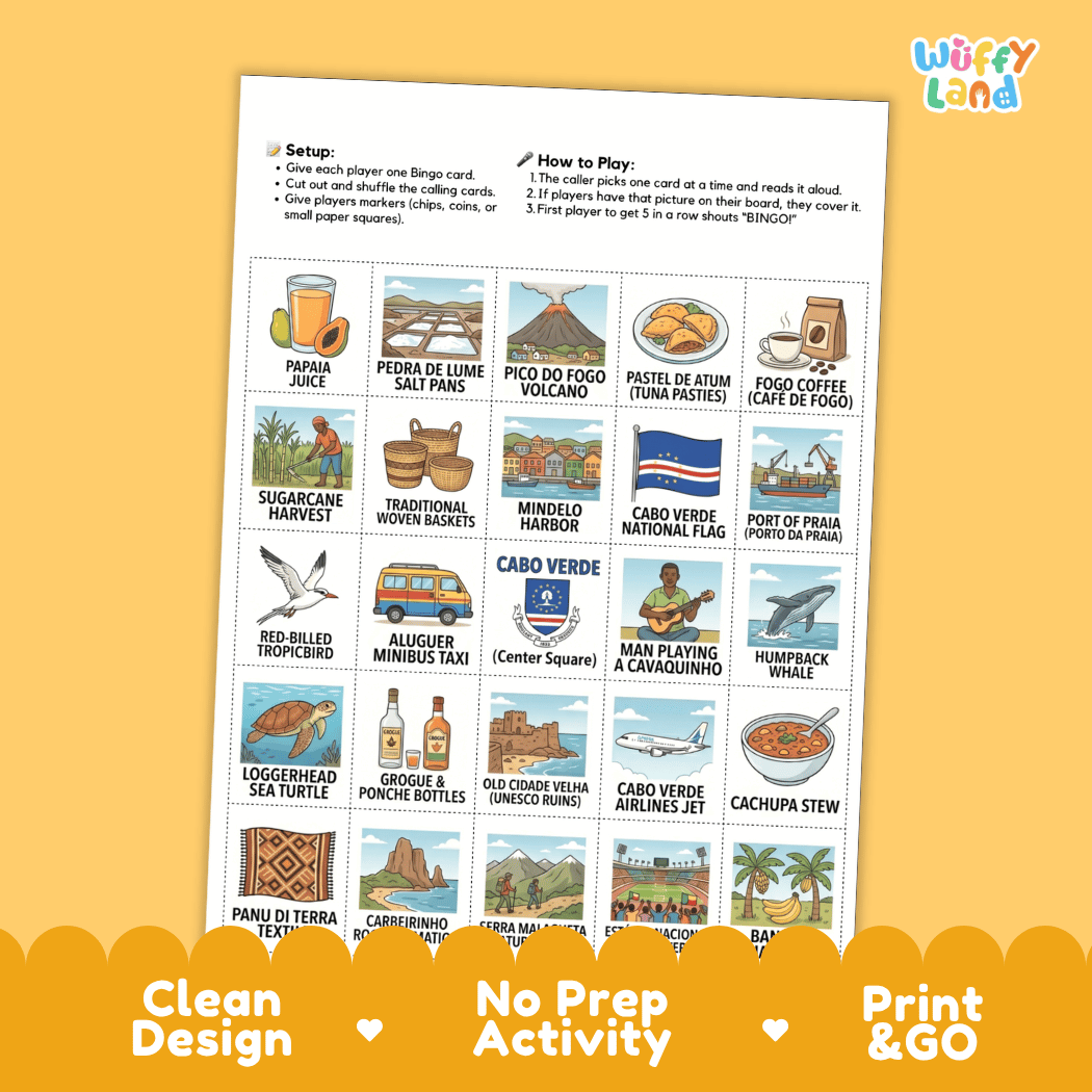 Cabo Verde Geography BINGO Games Printable Country Study Activity Cards
