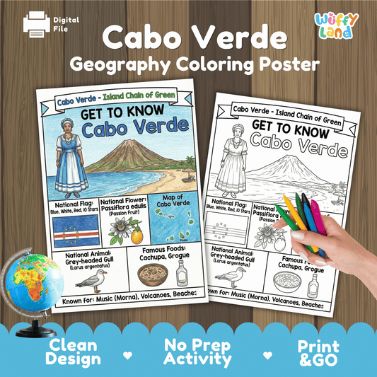 Cabo Verde Country Study Geography Coloring Page Worksheet Activity | Africa