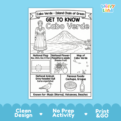 Cabo Verde Country Study Geography Coloring Page Worksheet Activity | Africa