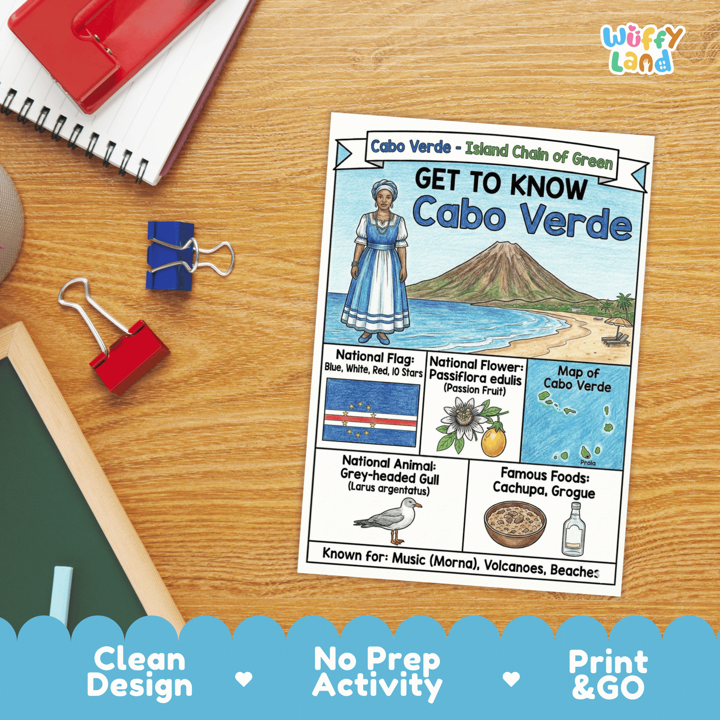 Cabo Verde Country Study Geography Coloring Page Worksheet Activity | Africa