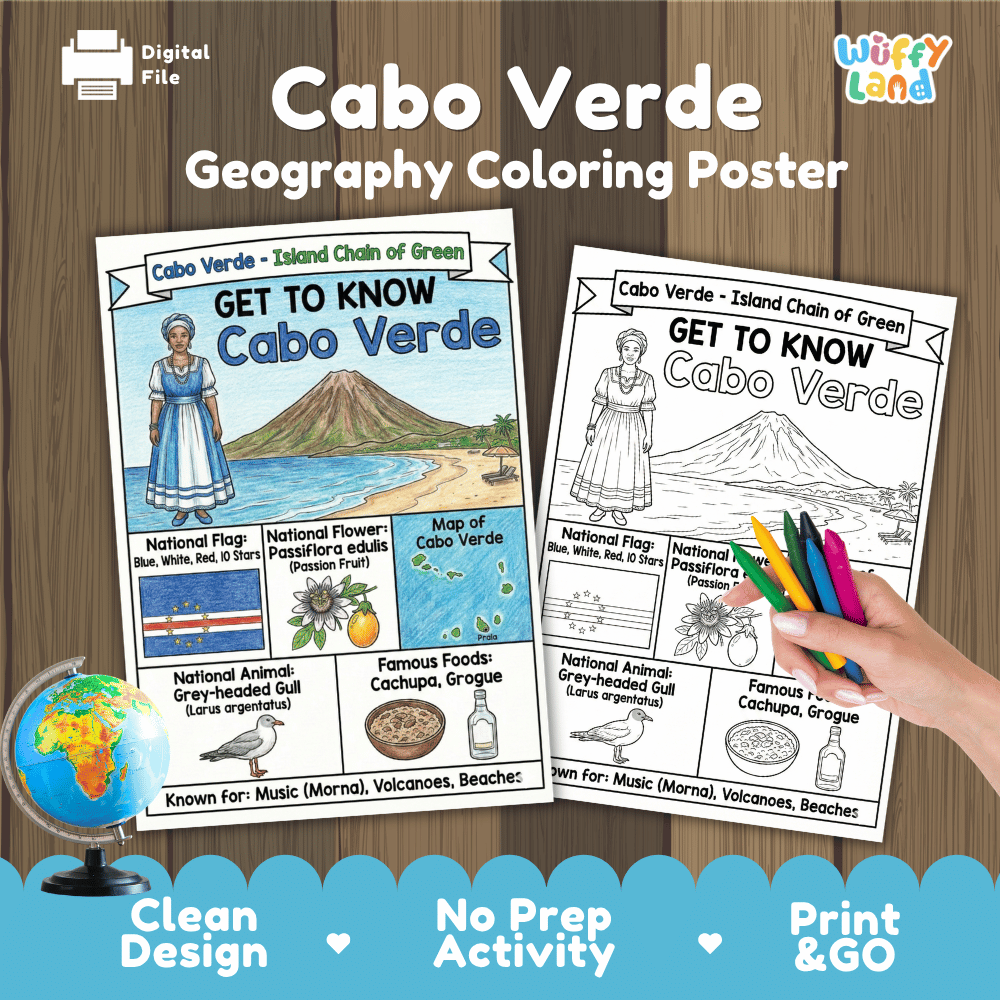 Cabo Verde Geography Coloring Poster and Activity Worksheet