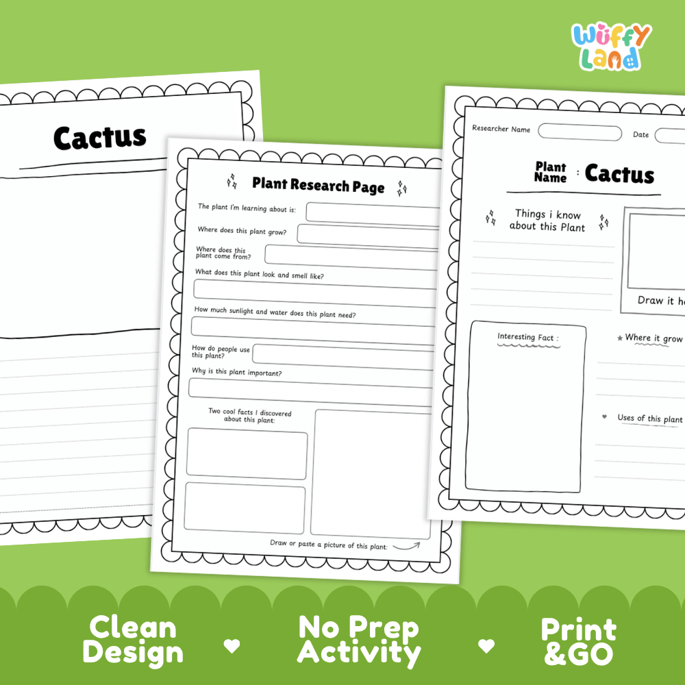 Cactus Plant Research Page Worksheets and Graphic Organizers