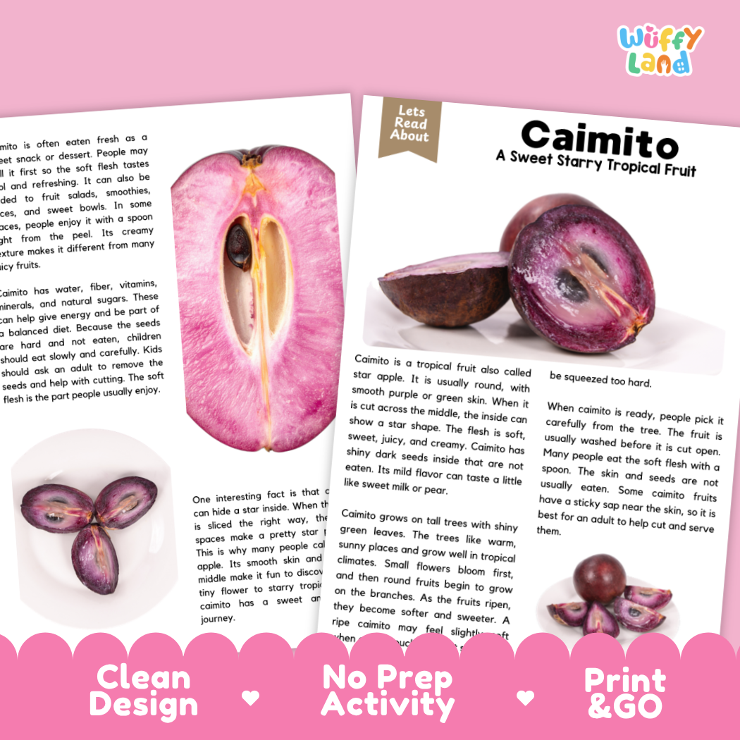 Teacher answer key page showing complete question solutions for Caimito nature and science reading comprehension practice
