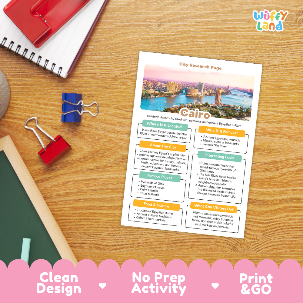Cairo City Research Project Worksheets and Fact Sheet