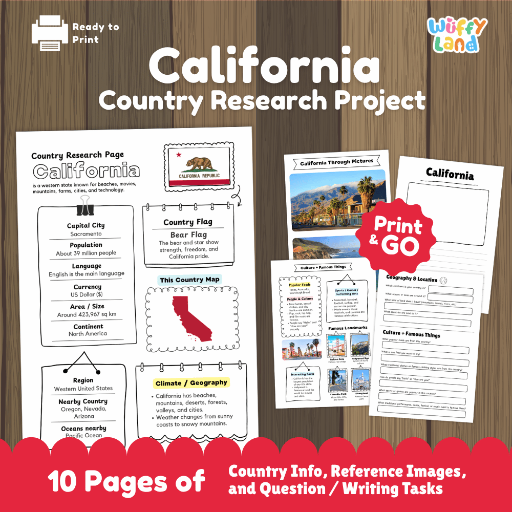 California Country Research Project Worksheets and Activity Pages
