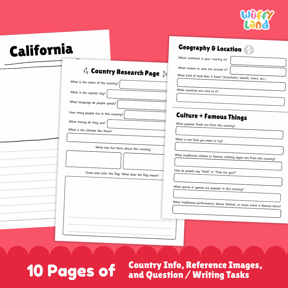 California Country Research Project Worksheets and Activity Pages