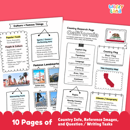 California Country Research Project Worksheets and Activity Pages