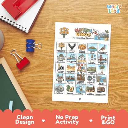 California Geography BINGO Game Golden State Activity Printable Boards