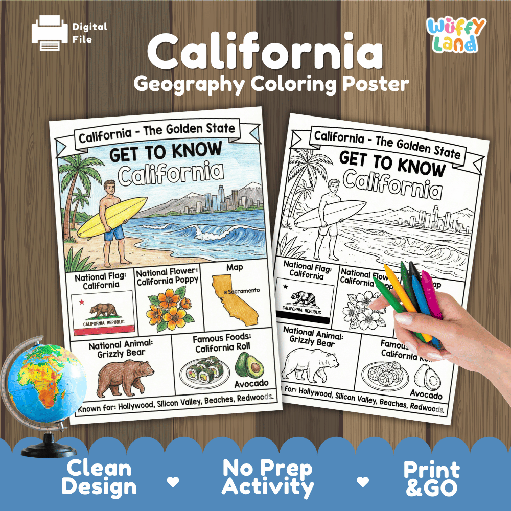 California Geography Coloring Poster Worksheets