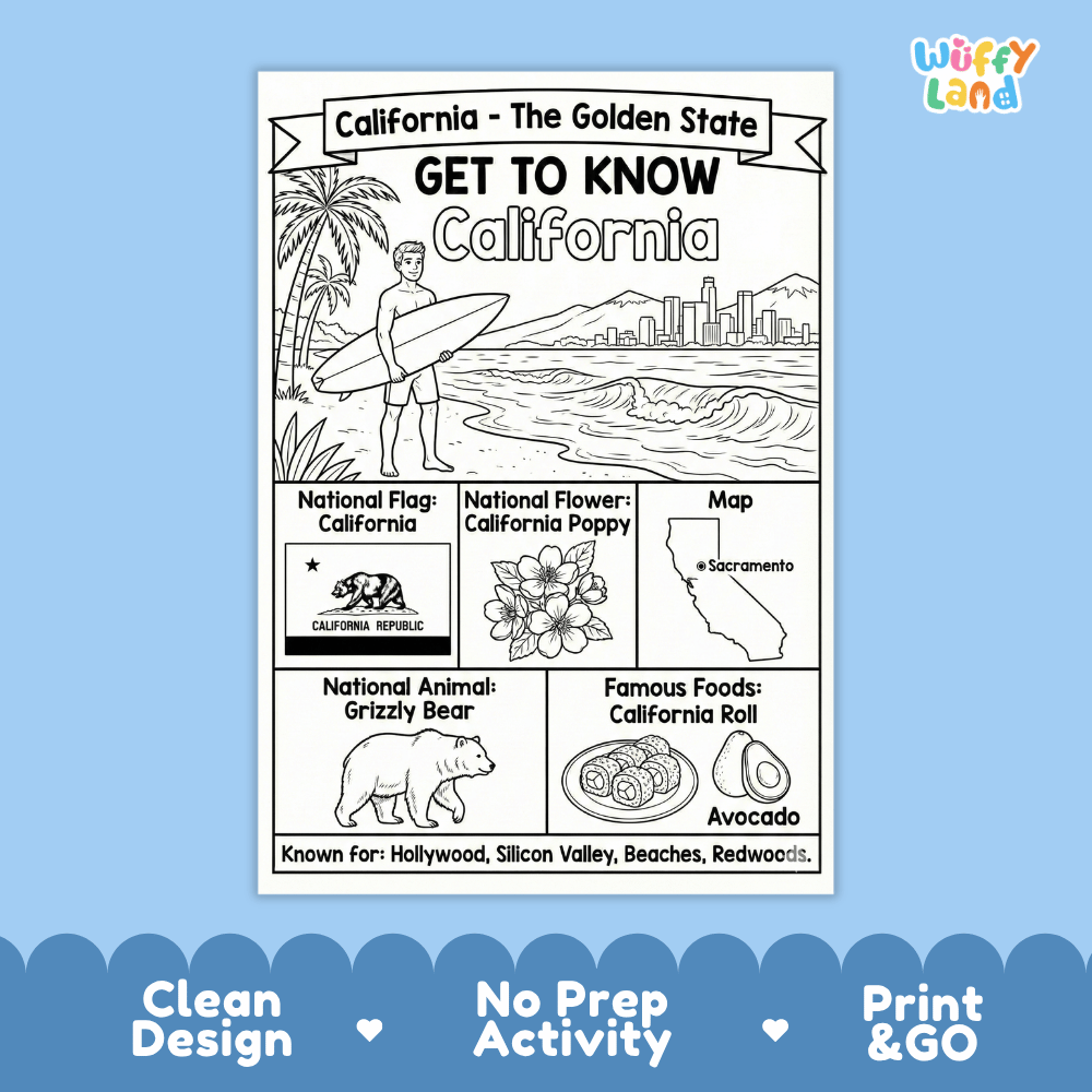 California Geography Coloring Poster Worksheets