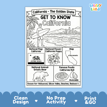 California Geography Coloring Poster Worksheets