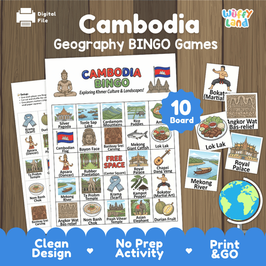 Cambodia Geography Bingo Game Printable Activity