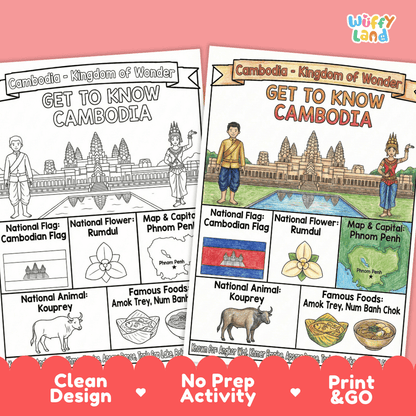 Cambodia Geography Coloring Poster and Fact Sheet Printables