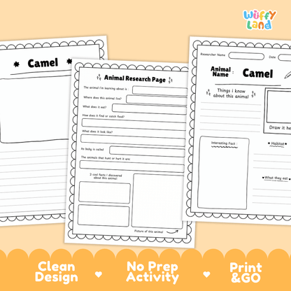 Camel Animal Research Page Graphic Organizers and Worksheets