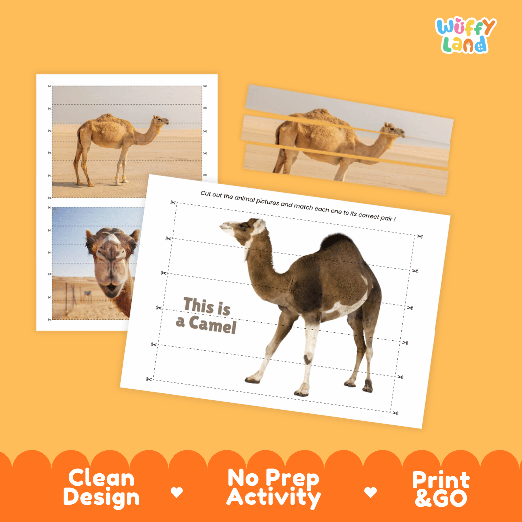 Camel Cut and Match Activity Worksheets | Animal Puzzle Printables