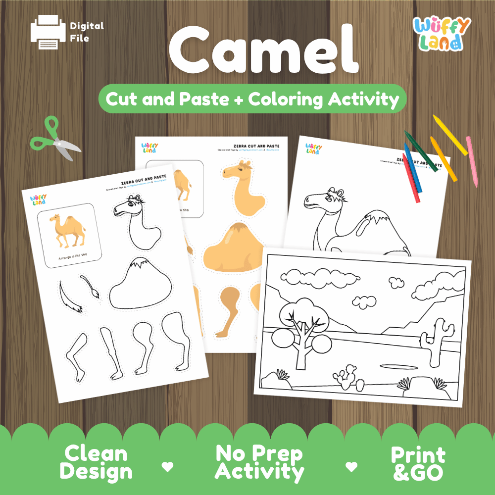 Camel Cut and Paste Craft and Coloring Pages Activity Worksheets