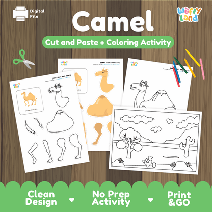 Camel Cut and Paste Craft and Coloring Pages Activity Worksheets