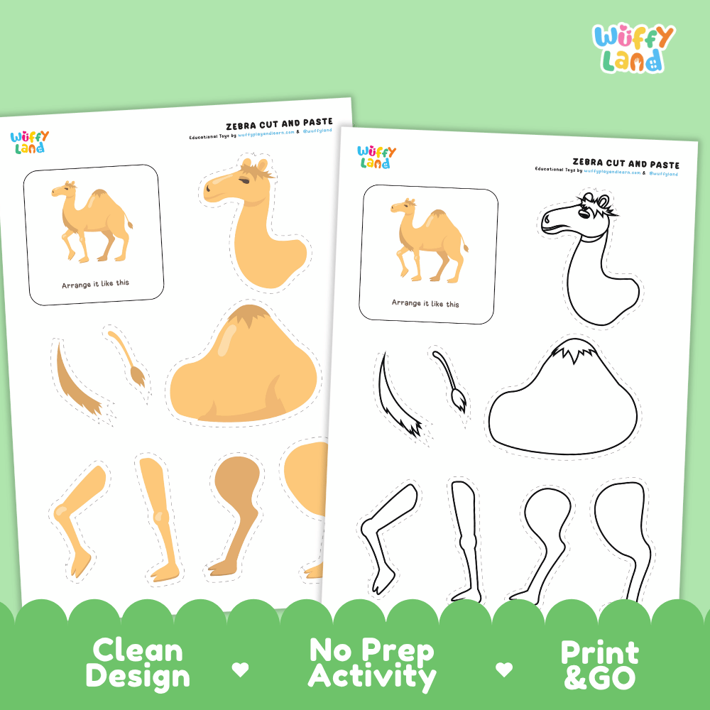 Camel Cut and Paste Craft and Coloring Pages Activity Worksheets