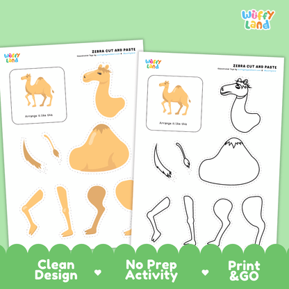 Camel Cut and Paste Craft and Coloring Pages Activity Worksheets