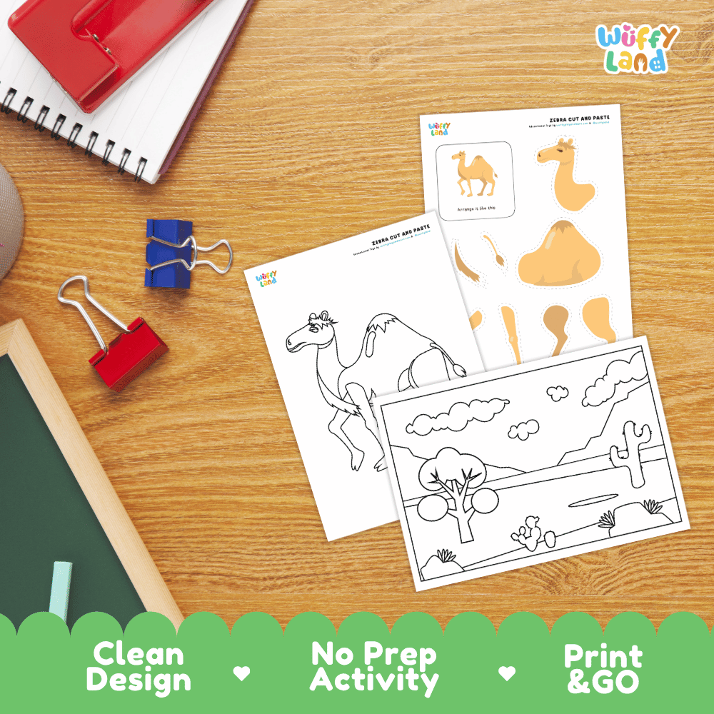 Camel Cut and Paste Craft and Coloring Pages Activity Worksheets