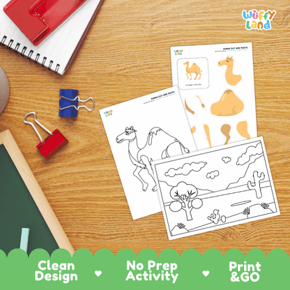 Camel Cut and Paste Craft and Coloring Pages Activity Worksheets