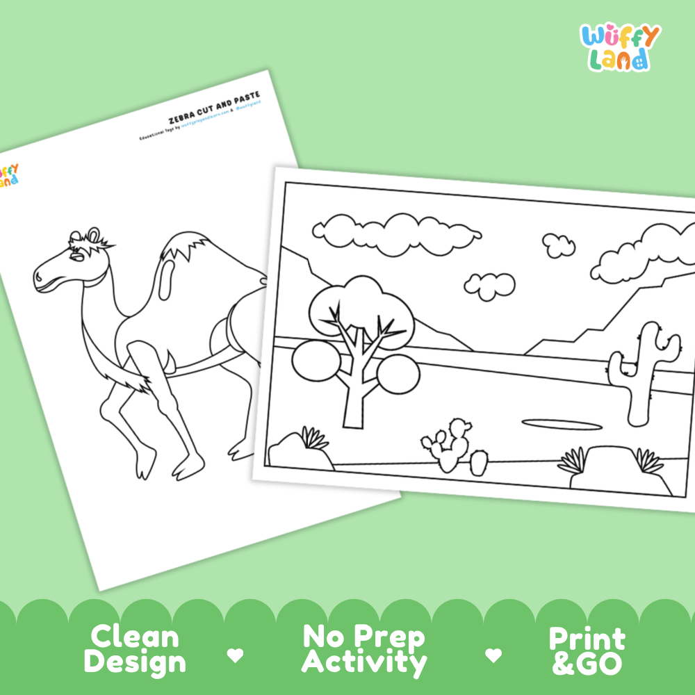 Camel Cut and Paste Craft and Coloring Pages Activity Worksheets
