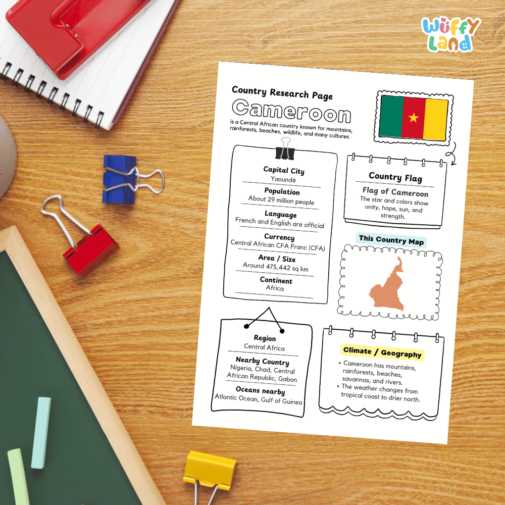 Cameroon Country Research Project Printable Worksheets and Activities