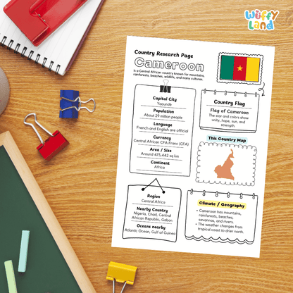 Cameroon Country Research Project Printable Worksheets and Activities