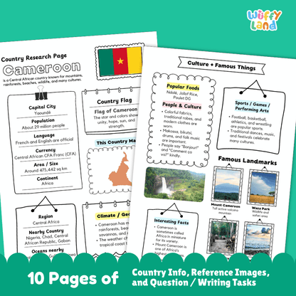Cameroon Country Research Project Printable Worksheets and Activities