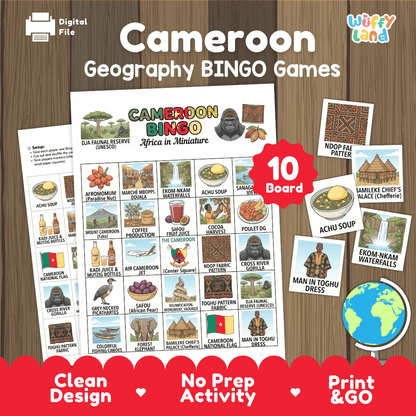 Cameroon Geography BINGO Games Printable Country Study Activity Cards
