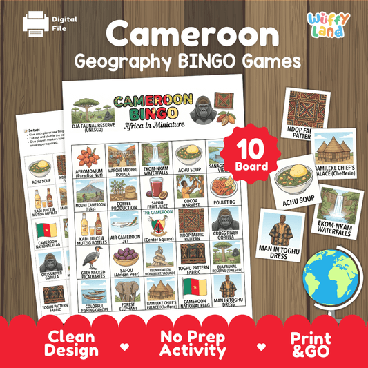Cameroon Geography BINGO Games Printable Country Study Activity Cards