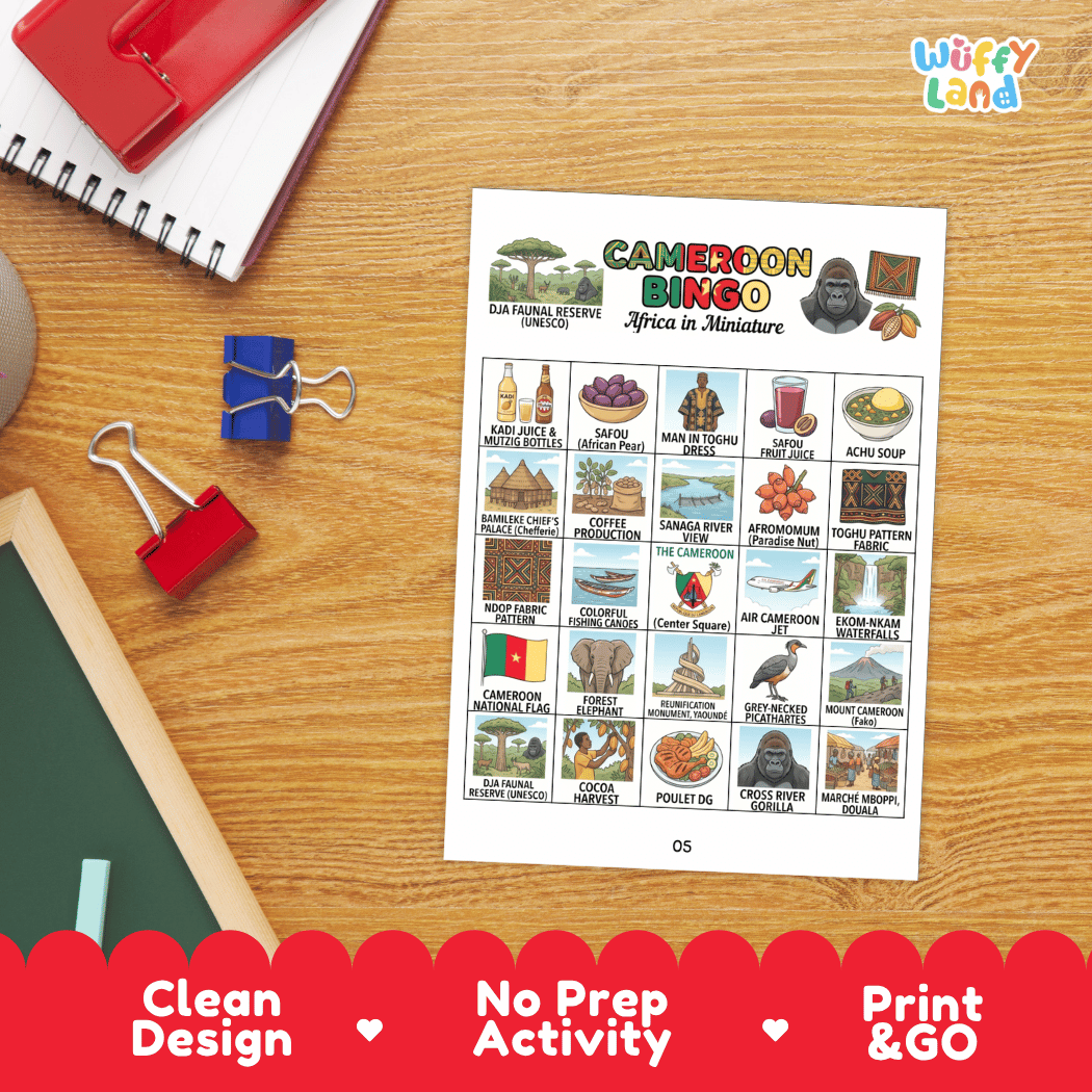 Cameroon Geography BINGO Games Printable Country Study Activity Cards