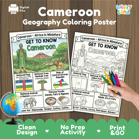 Cameroon Country Study Geography Coloring Page Worksheet Activity | Africa