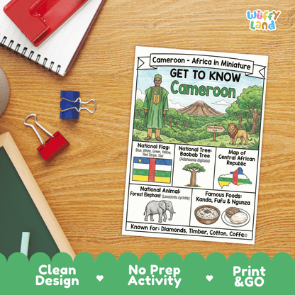 Cameroon Country Study Geography Coloring Page Worksheet Activity | Africa