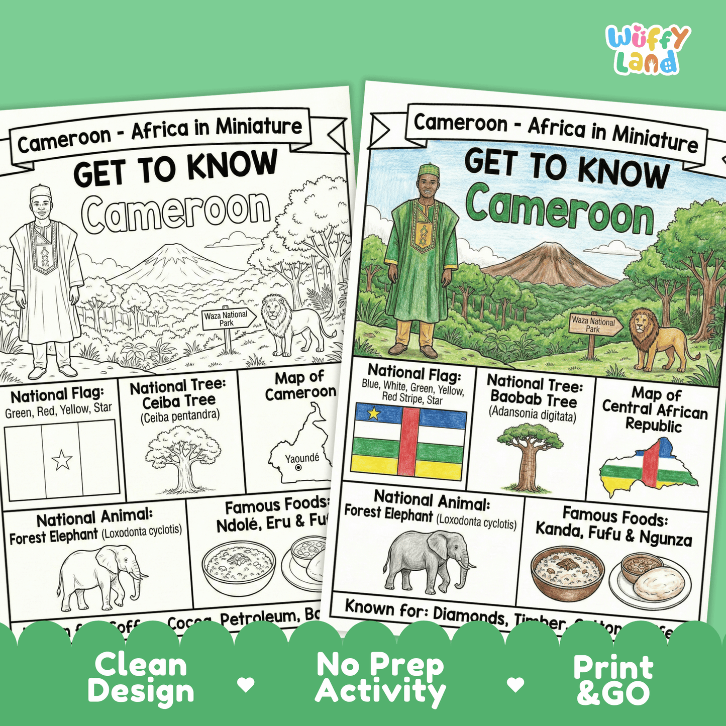 Cameroon Country Study Geography Coloring Page Worksheet Activity | Africa