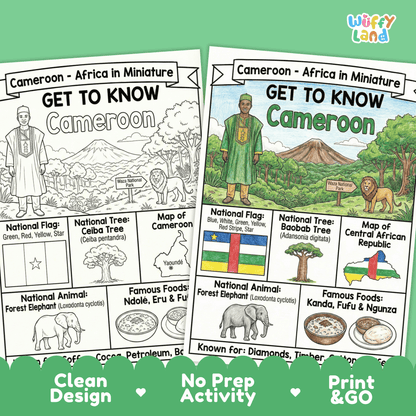 Cameroon Country Study Geography Coloring Page Worksheet Activity | Africa