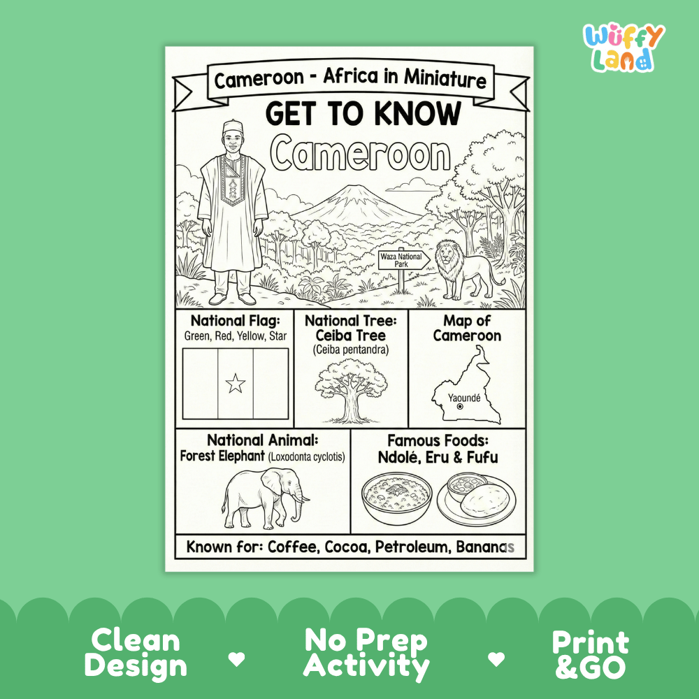 Cameroon Geography Coloring Poster and Activity Worksheet