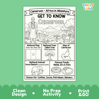 Cameroon Geography Coloring Poster and Activity Worksheet