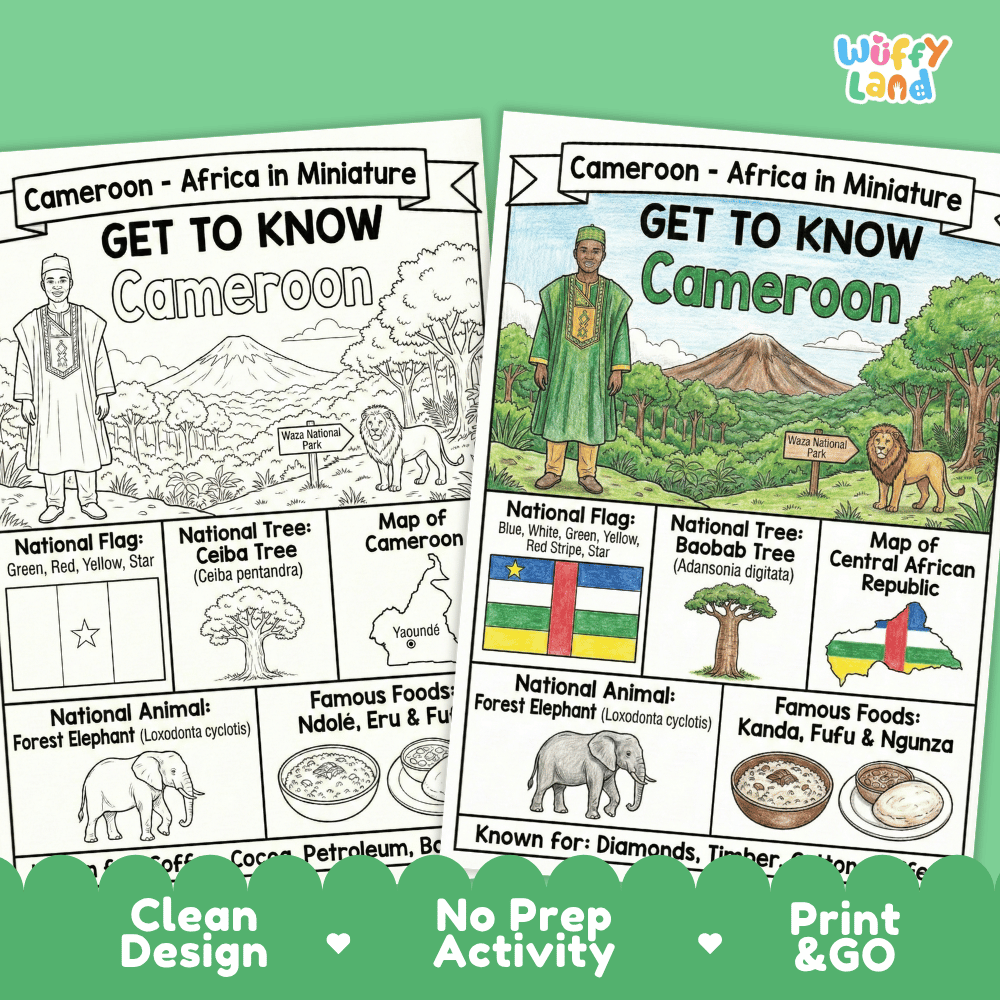Cameroon Geography Coloring Poster and Activity Worksheet