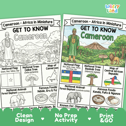 Cameroon Geography Coloring Poster and Activity Worksheet