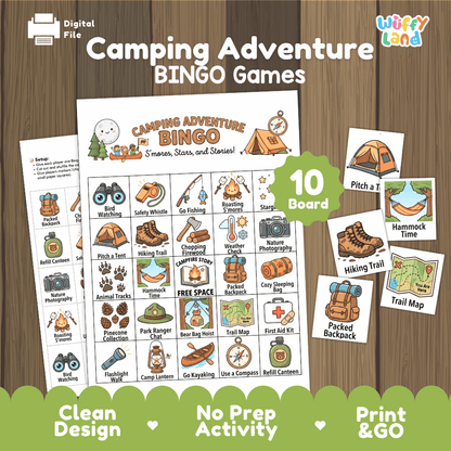 Camping Adventure Bingo Games Printable Activity