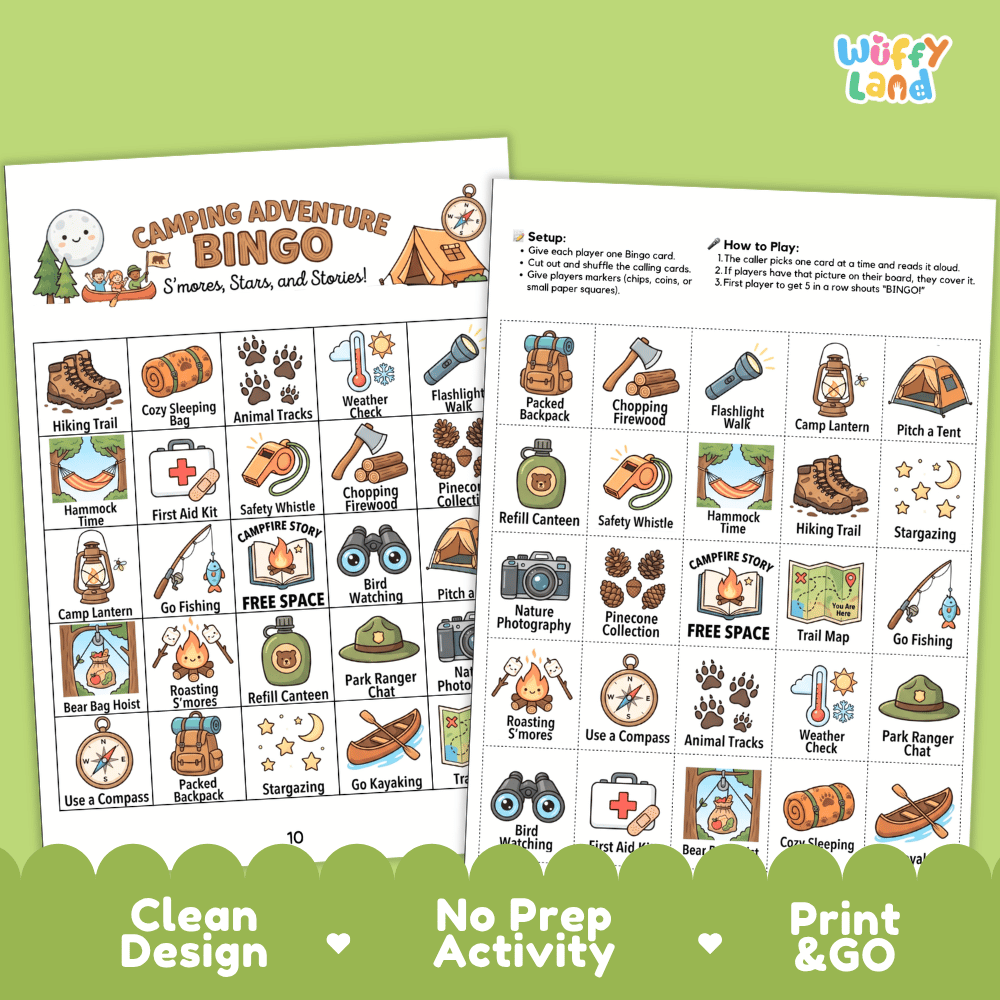 Camping Adventure Bingo Games Printable Activity