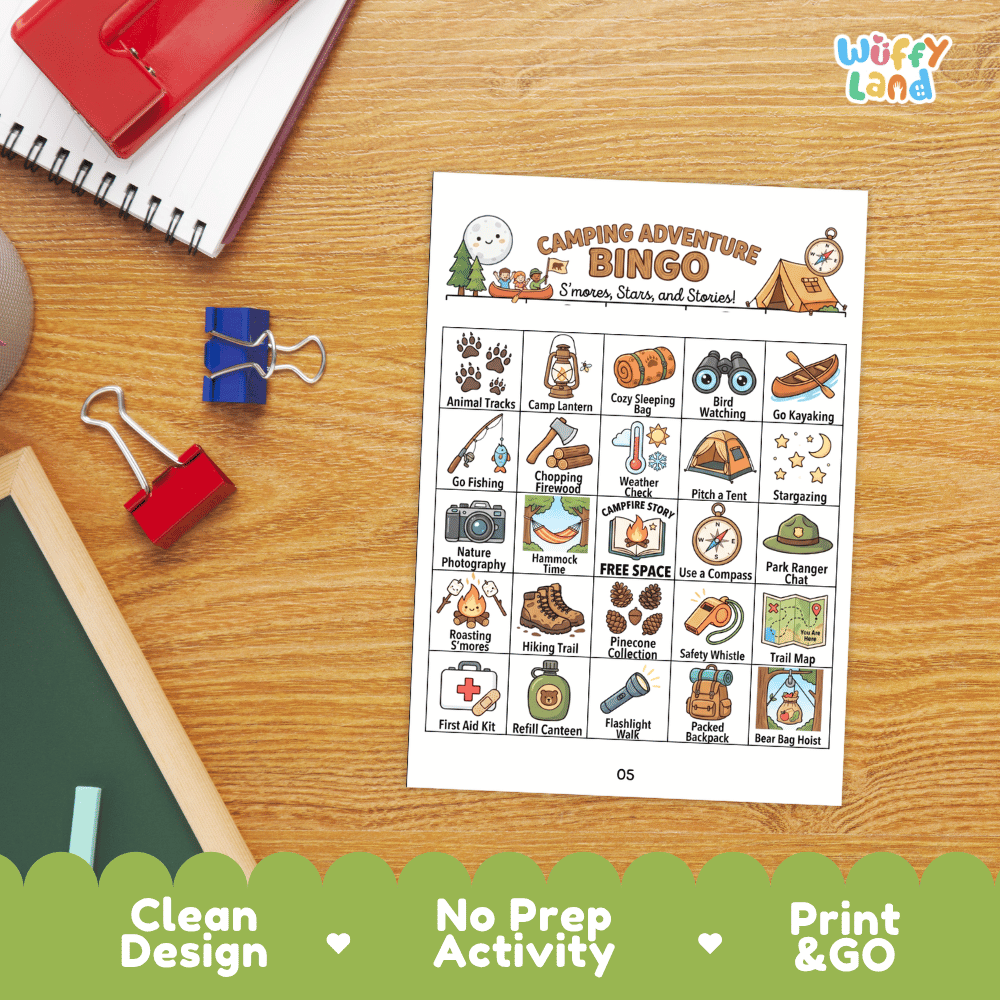 Camping Adventure Bingo Games Printable Activity