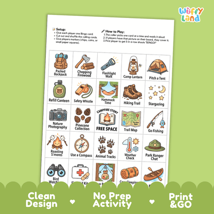 Camping Adventure Bingo Games Printable Activity