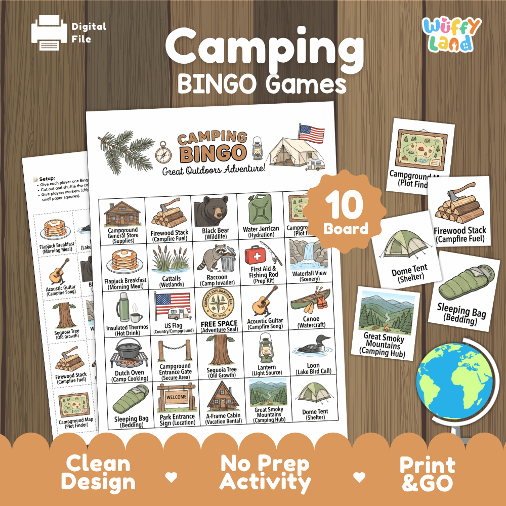 Camping Great Outdoors Adventure Bingo Games Printable Activity