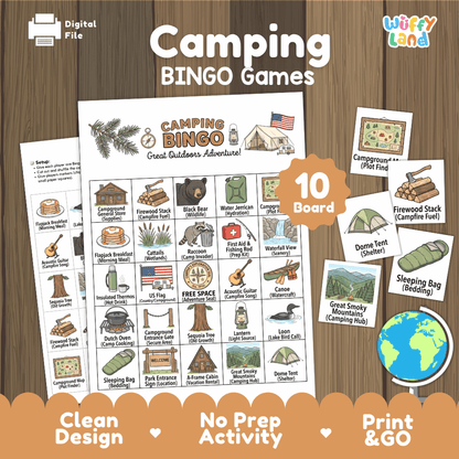 Camping Great Outdoors Adventure Bingo Games Printable Activity