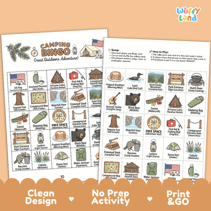 Camping Great Outdoors Adventure Bingo Games Printable Activity