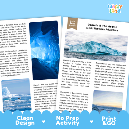 Teacher answer key page showing complete question solutions for Canada and Arctic geography reading comprehension practice