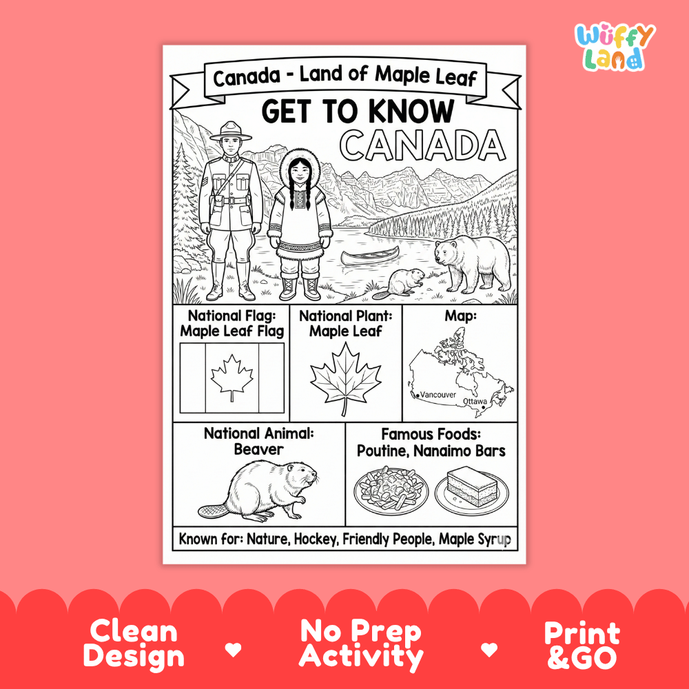 Canada Geography Coloring Poster and Fact Sheet Printables